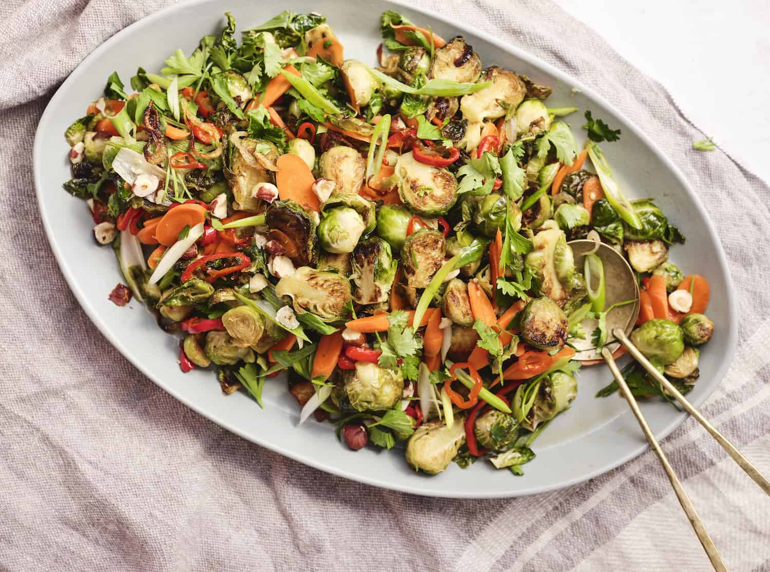 Perfect Recipe Thanksgiving Edition: Crispy Citrus Maple Brussels Sprouts with Pickled Carrots and Hazelnuts